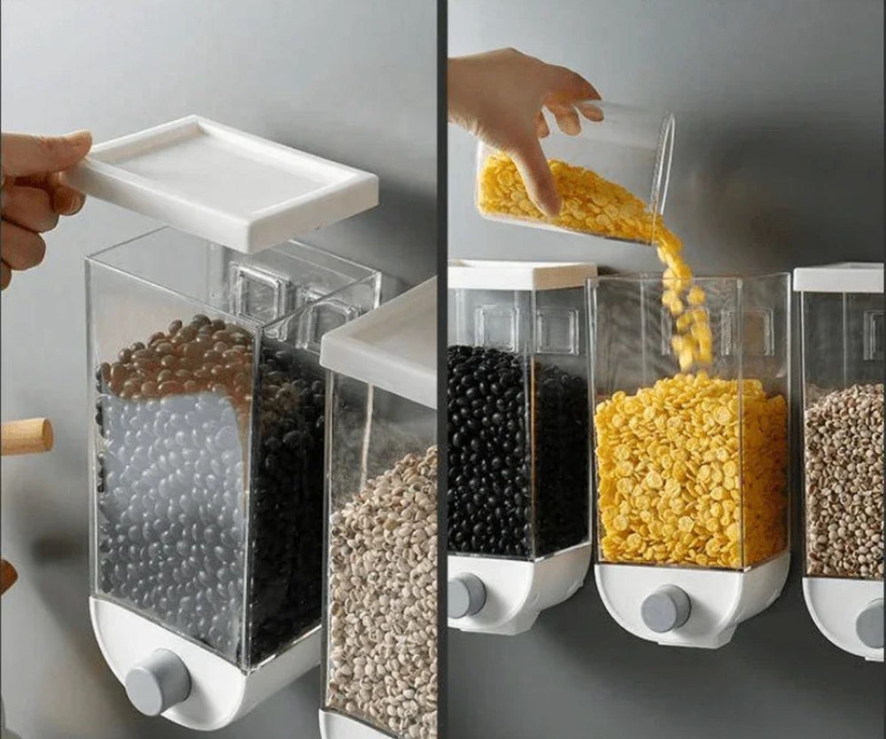Self Adhesive Grain Dispenser | Wall Mounted Rice & Grain Storage Box