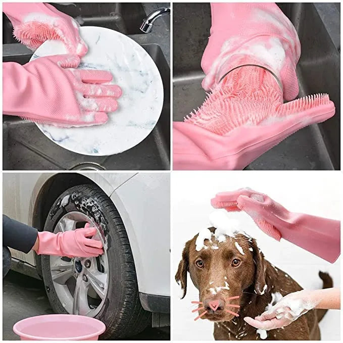 Silicone Heat Resistant Scrubber Gloves for Household Cleaning
